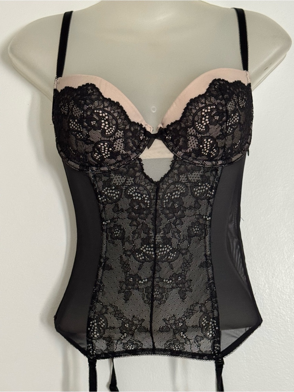 Victoria's Secret Black Lace Bustier with Blush Cups